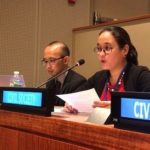 Mitzi Austero of Nonviolence International Southeast Asia delivers the joint statement to First Committee (Photo: Nonviolence International New York/Instagram)