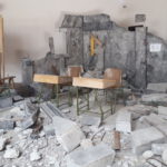 An art installation at the Third International Conference on Safe Schools in Palma, Spain, 2019, depicting a school destroyed in Syria (Photo: Article 36)