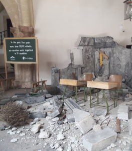 An art installation at the Third International Conference on Safe Schools in Palma, Spain, 2019, depicting a school destroyed in Syria (Photo: Article 36)
